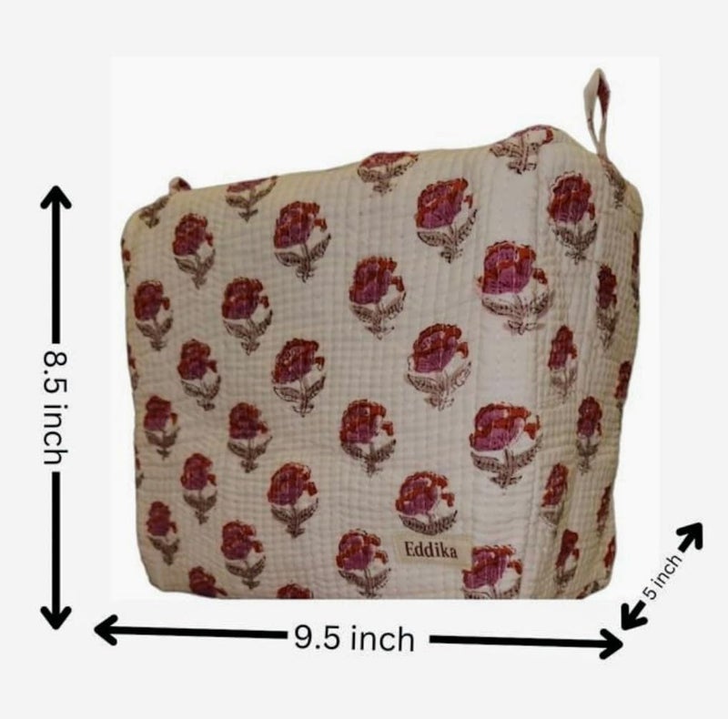 Eddika Hand Block Printed Quilted Cotton Multipurpose Extra Large Cosmetic Bags for Storage Travel Kit Makeup PouchesToiletry Bag lbh 95585inches eeltpcb03 - Image 3