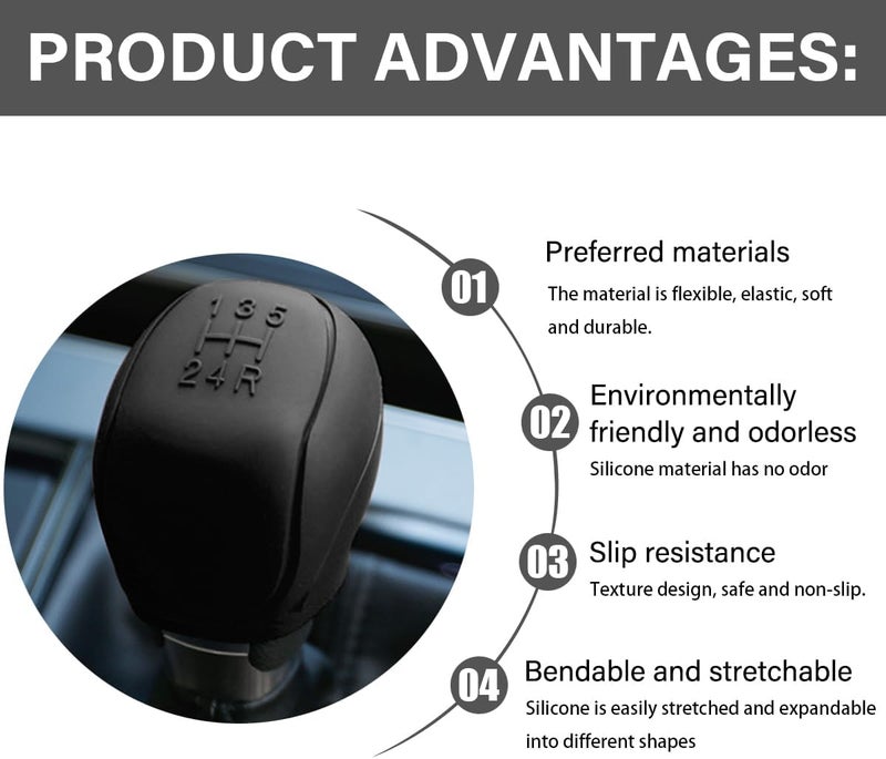 JNNJ Non-Slip Silicone Car Gear Knob Cover - Scratch-Resistant Protection (Black) - Image 3