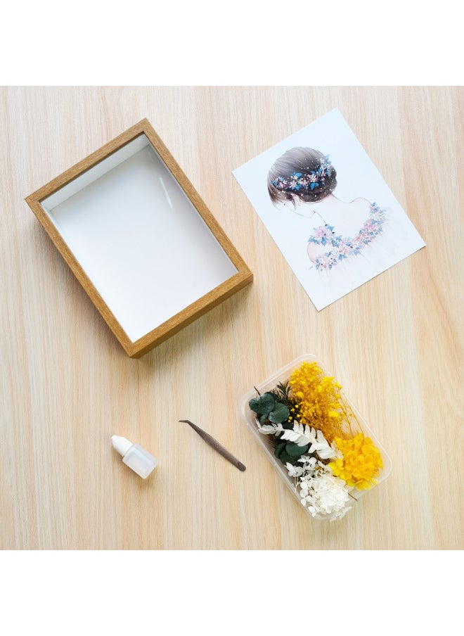 Hollow Photo Frame Eternal Flower Dried Flower DIY Material Package Parent-Child Activity Thanksgiving Creative Handmade Gift Table Set-Color:Flower Pot + Spring Color [hollow Photo Frame Material Package]-170*220*45