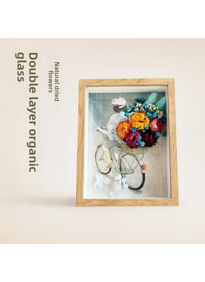 Hollow Photo Frame Eternal Flower Dried Flower DIY Material Package Parent-Child Activity Thanksgiving Creative Handmade Gift Table Set-Color:Flower Pot + Spring Color [hollow Photo Frame Material Package]-170*220*45