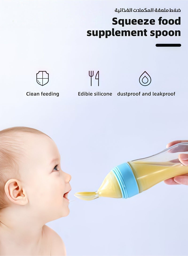 DOOKOO 3 Pieces Baby Food Feeder, Silicone Baby Feeding Spoon with Standing Base for Infants Dispensing and Feeding, Squeeze Feeding Spoons for Boys Girl Kids, Self Feeding Bottle Spoon, BPA Free - Image 2