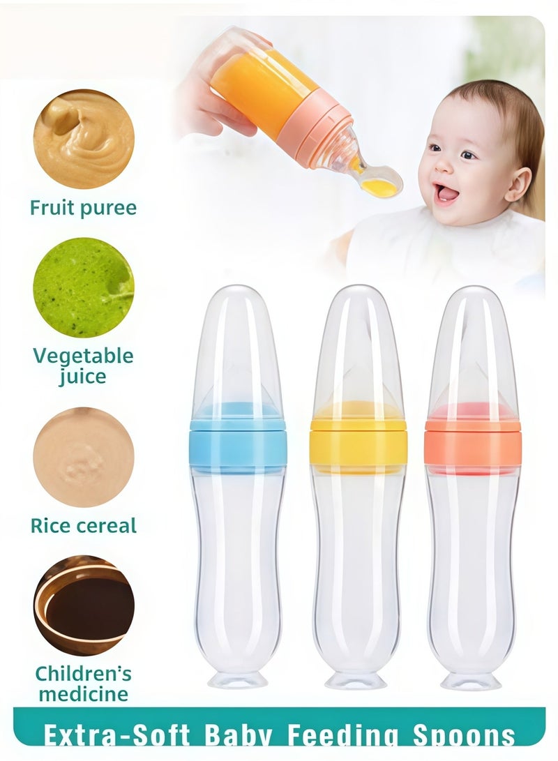 DOOKOO 3 Pieces Baby Food Feeder, Silicone Baby Feeding Spoon with Standing Base for Infants Dispensing and Feeding, Squeeze Feeding Spoons for Boys Girl Kids, Self Feeding Bottle Spoon, BPA Free - Image 1
