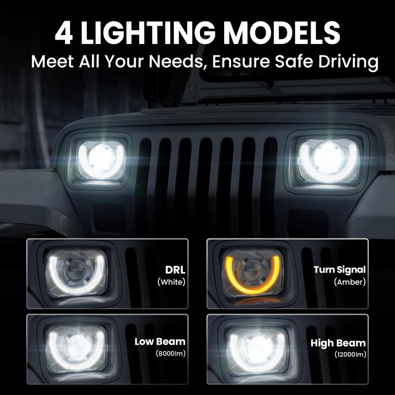 HWSTAR New 2000% Bright 5x7 7x6 H6054 Led Headlights Compatible with Jeep yj xj Honda Chrysler Mazda Mercury Subaru Mitsubishi Freightliner Peterbilt Dodge Ford Econoline etc Chrome Pair - Image 2