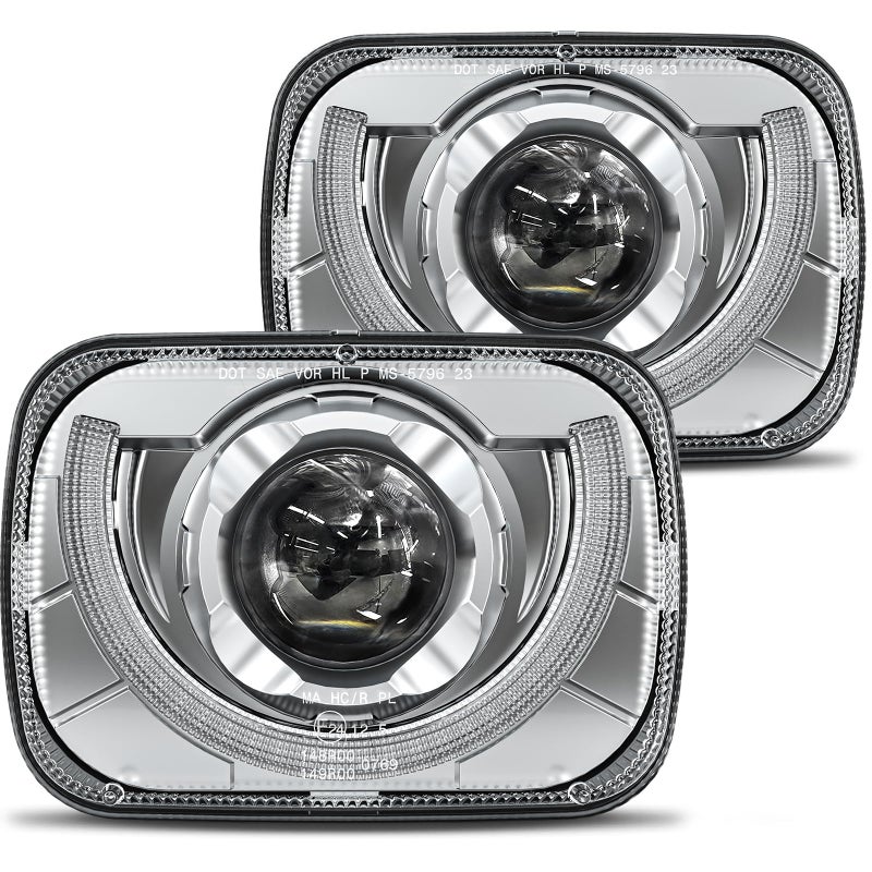 HWSTAR New 2000% Bright 5x7 7x6 H6054 Led Headlights Compatible with Jeep yj xj Honda Chrysler Mazda Mercury Subaru Mitsubishi Freightliner Peterbilt Dodge Ford Econoline etc Chrome Pair - Image 1