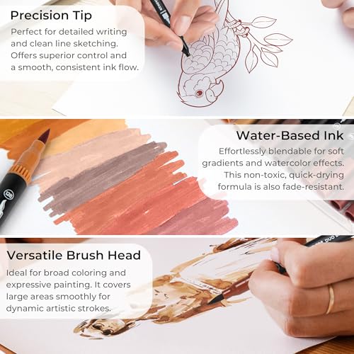 ZSCM Brown Duo Tip Marker Pens, 12 Pack Fine & Brush Markers for Adult Coloring Books No Bleeding, Earth Brown Markers for Wood Texture, Animal Fur, Vintage Effects and Antique Coloring - Image 3