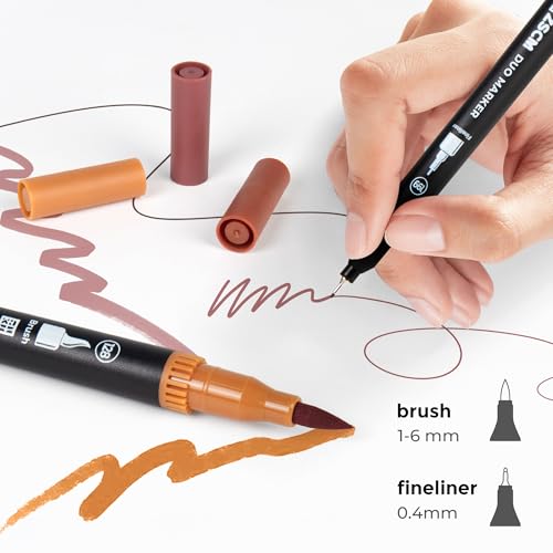 ZSCM Brown Duo Tip Marker Pens, 12 Pack Fine & Brush Markers for Adult Coloring Books No Bleeding, Earth Brown Markers for Wood Texture, Animal Fur, Vintage Effects and Antique Coloring - Image 2