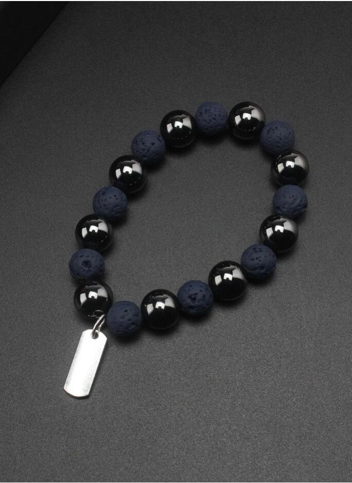 Mixed Natural Stone Lava And Hematite Bracelet