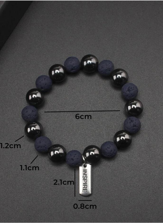 Mixed Natural Stone Lava And Hematite Bracelet