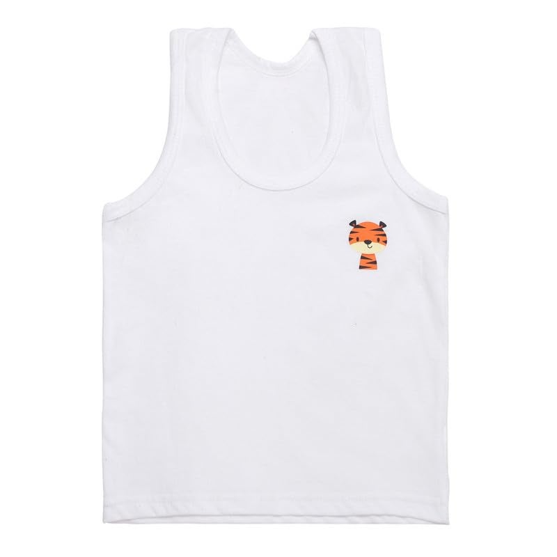 superminis Baby Girls and Boy's Regular Fit, Sleeveless, Printed Cotton Vest/Baniyan/Inner Wear/Sandos (18-24 Months, White)-Pack of 5 - Image 3