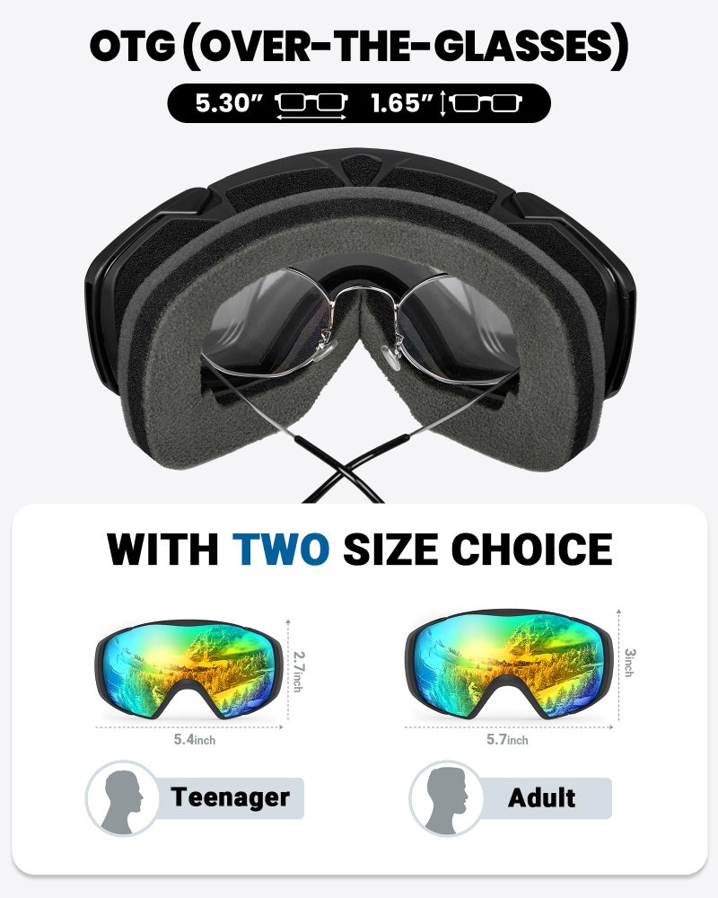OutdoorMaster Ski Goggles with Cover Snowboard Snow Goggles OTG Anti-Fog for Youth Teenager, A01 Vlt 9.4% - Image 2