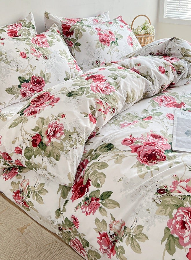 LUNA Home King size 6-piece  duvet cover set rose print with green leaves. - Image 2