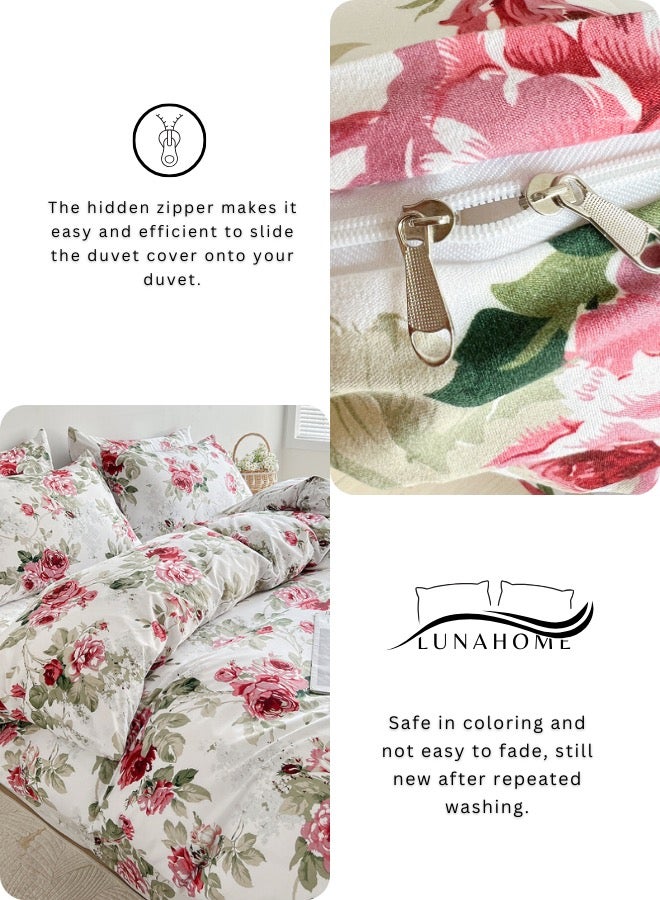 LUNA Home King size 6-piece  duvet cover set rose print with green leaves. - Image 5