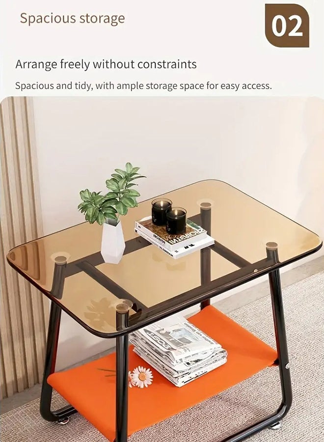 XiuWoo Tempered Glass Top Side Table Modern Design Coffee Table with Storage Basket End Table for Living Room Nightstand Side Table for Bedroom Snack Table Sofa Table with Tempered Glass Top and Metal Frames End Table - Image 4