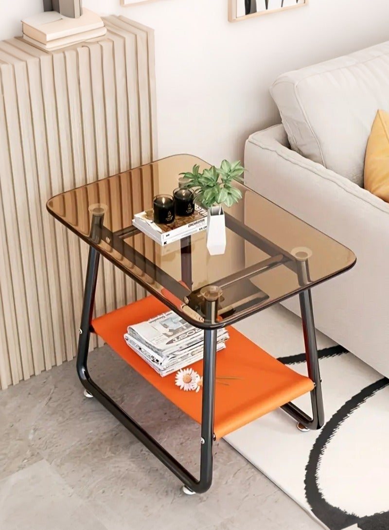 XiuWoo Tempered Glass Top Side Table Modern Design Coffee Table with Storage Basket End Table for Living Room Nightstand Side Table for Bedroom Snack Table Sofa Table with Tempered Glass Top and Metal Frames End Table - Image 2