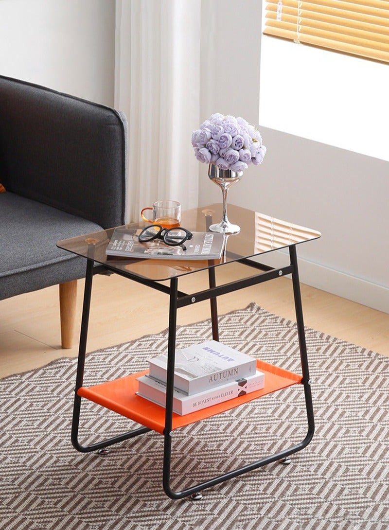 XiuWoo Tempered Glass Top Side Table Modern Design Coffee Table with Storage Basket End Table for Living Room Nightstand Side Table for Bedroom Snack Table Sofa Table with Tempered Glass Top and Metal Frames End Table - Image 1