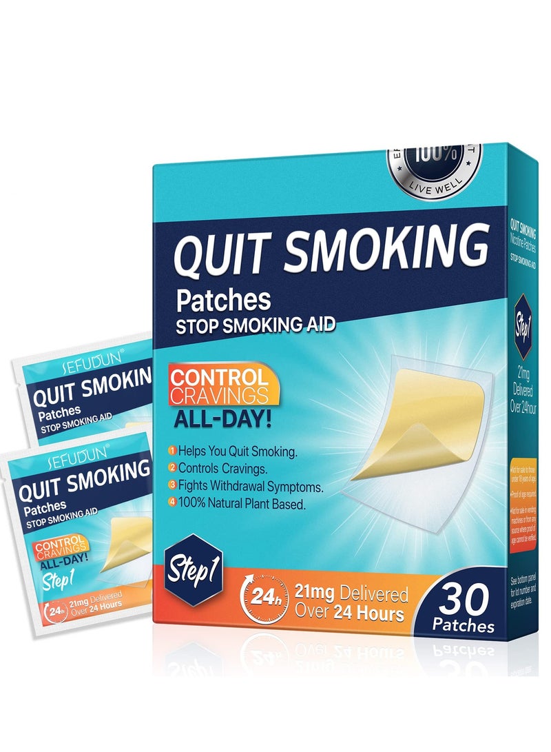 SYOSI Quit Smoking Patches,Step 1 Smoking Aid to Quit Smoking,Delivered Over 24 Hours Transdermal System,30 Count Patches to Help Quit Smoking,Stop Smoking Aids That Work with 2 Week (21mg) - Image 1