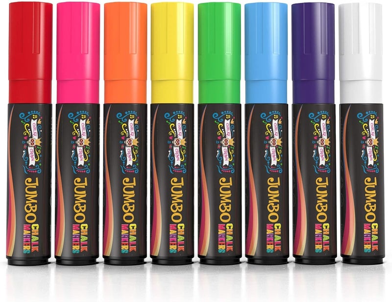 CHALKY CROWN Markers الطباشير السائلة العملاقة - علامات الطباشير الجريئة للسبورات، علامة النوافذ، أقلام الطباشير للإشارات، السبورة، الزجاج - طرف مربع قابل للعكس (15 مم، 8 عبوات) - Image 5