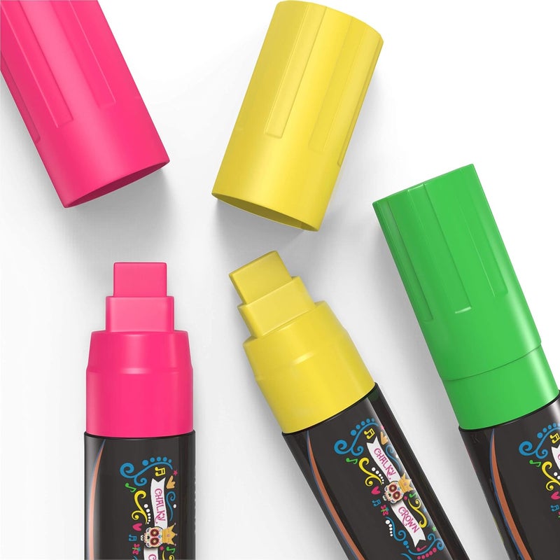CHALKY CROWN Markers الطباشير السائلة العملاقة - علامات الطباشير الجريئة للسبورات، علامة النوافذ، أقلام الطباشير للإشارات، السبورة، الزجاج - طرف مربع قابل للعكس (15 مم، 8 عبوات) - Image 4