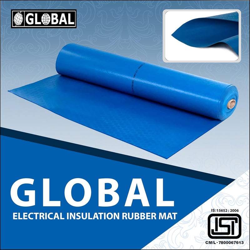 GLOBAL PREMIUM Electrical Insulation Rubber Mat 33KV Class A 1 Mtr x 2 Mtr 2mm Thickness Blue Color 1 Pc Insulating Rubber Mat Anti Skid Shock Proof ISI Certified - Image 2
