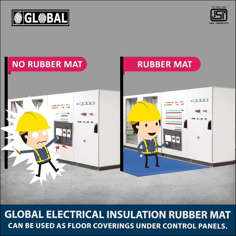 GLOBAL PREMIUM Electrical Insulation Rubber Mat 33KV Class A 1 Mtr x 2 Mtr 2mm Thickness Blue Color 1 Pc Insulating Rubber Mat Anti Skid Shock Proof ISI Certified - Image 4