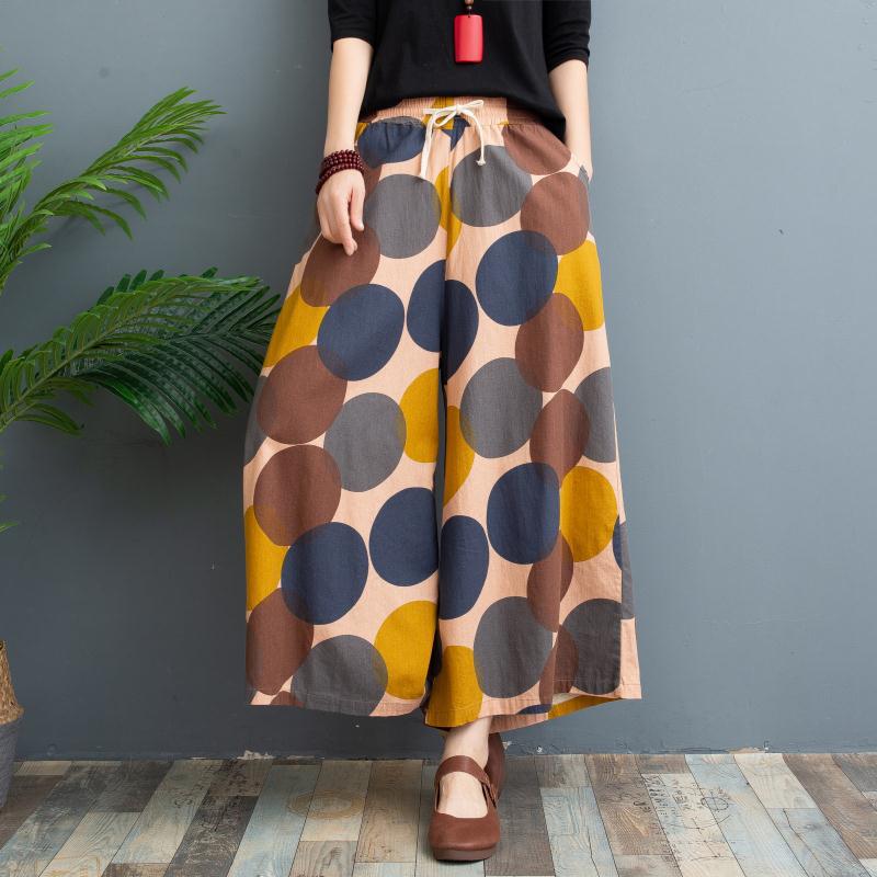 Lightweight Cotton Linen Printed Palazzo Pants Lotus Leaf  - Image 2