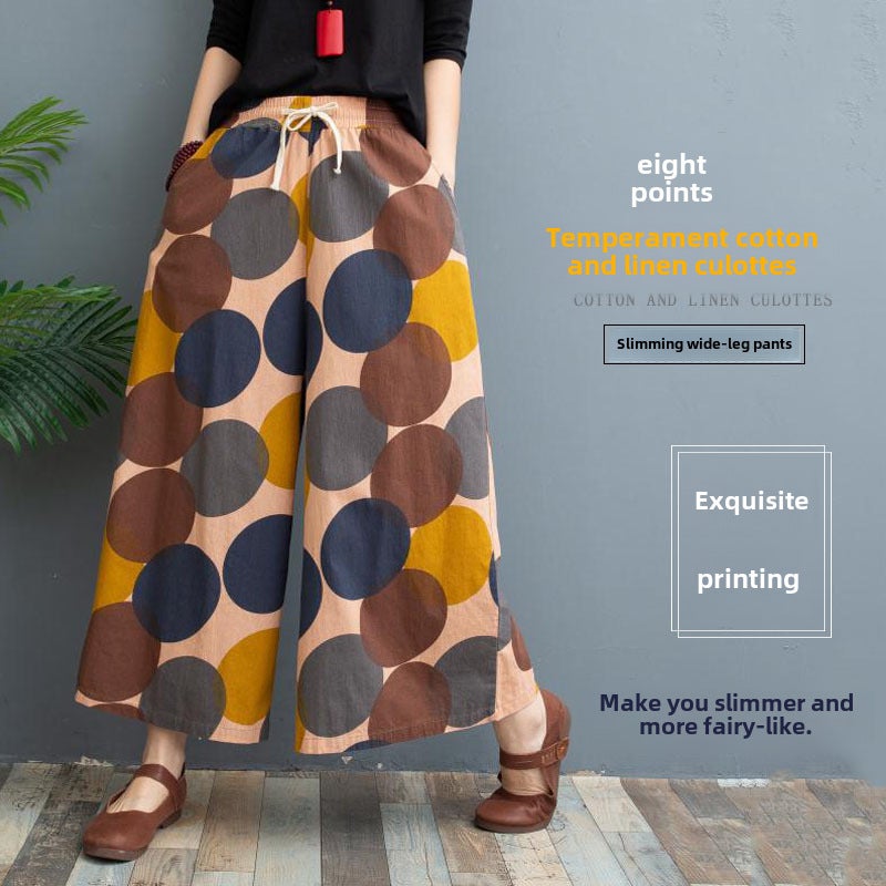 Lightweight Cotton Linen Printed Palazzo Pants Lotus Leaf  - Image 5