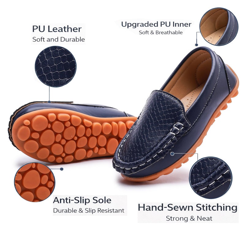 LONSOEN Kids Classic Loafers Dress Shoes Slip-On Moccasins for Boys Girls PU Leather Casual Flats with Non-Slip Sole,Size 6 Toddler, Navy Blue, SHF109 23 - Image 4