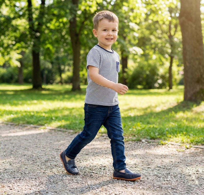LONSOEN Kids Classic Loafers Dress Shoes Slip-On Moccasins for Boys Girls PU Leather Casual Flats with Non-Slip Sole,Size 6 Toddler, Navy Blue, SHF109 23 - Image 2