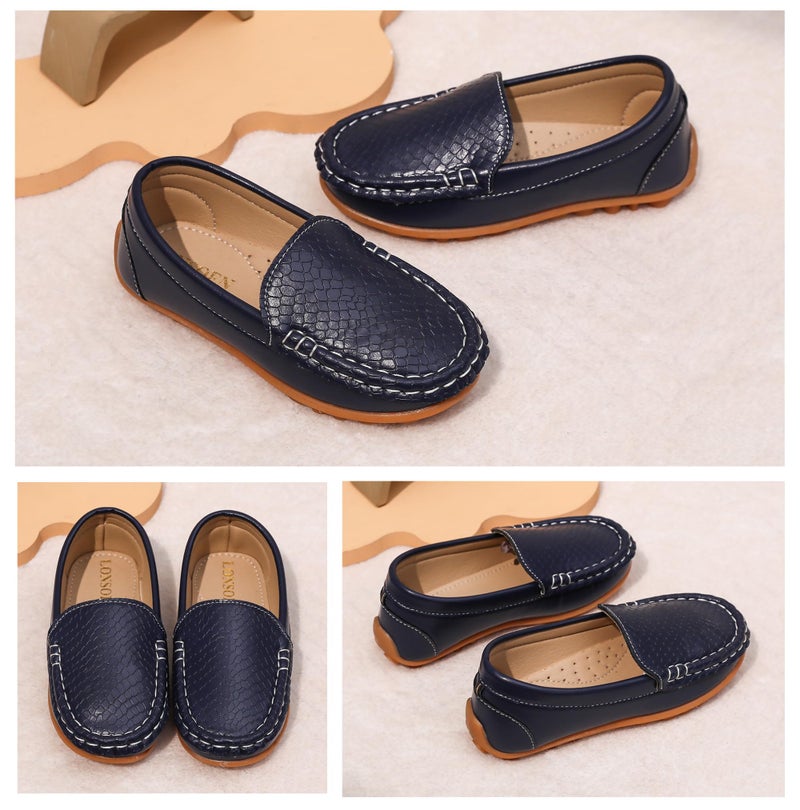LONSOEN Kids Classic Loafers Dress Shoes Slip-On Moccasins for Boys Girls PU Leather Casual Flats with Non-Slip Sole,Size 6 Toddler, Navy Blue, SHF109 23 - Image 5