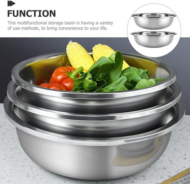 Stainless Steel Vegetable Basin Flat Bottom Metal Bowls Stackable Design Large Kitchen Mixing Bowl Household Wash Basin - Image 5