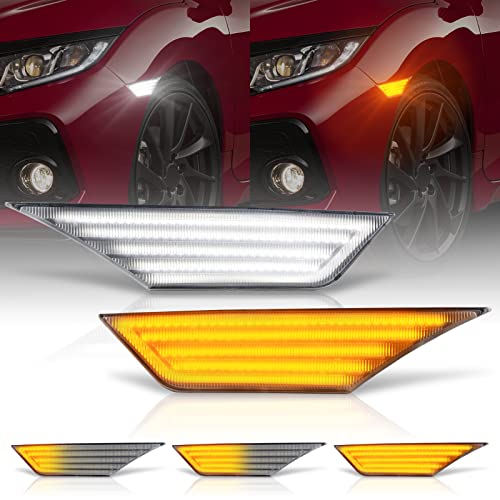 Gempro Switchback LED Side Marker Lights Sequential Turn Signal Lamps Replacement for 20162021 Honda Civic White Dynamic Amber Front Fender Bumper Reflector Clear Len 2 Packs - Image 1