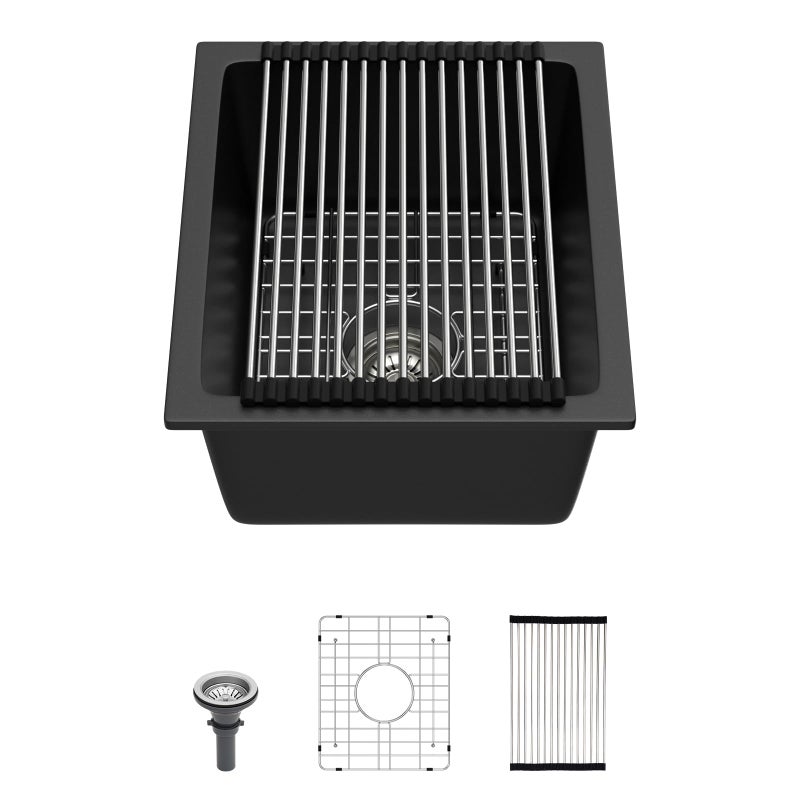 Lordear 15 Black Bar Sink Composite Granite 15x18 Inch Black Undermount Sinks Small Granite Composite Quartz RV Wet Bar Camper Mobile Home Sink Basin