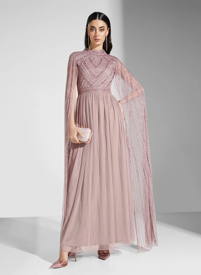 Amelia Rose Embellished Cape Dress