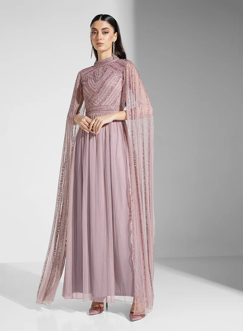 Amelia Rose Embellished Cape Dress