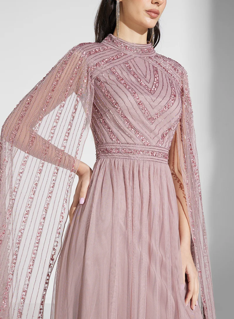 Amelia Rose Embellished Cape Dress