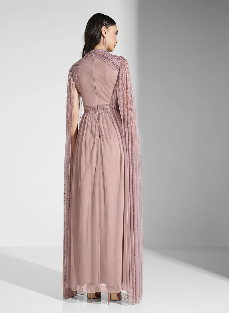 Amelia Rose Embellished Cape Dress