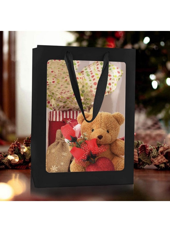 BallHull 12 Pcs Black Kraft Paper Gift Bags with Transparent Window, 9.84"x7.0"x5.12" Kraft Shopping Bags with Handles for Present, Festivals Party - Image 5