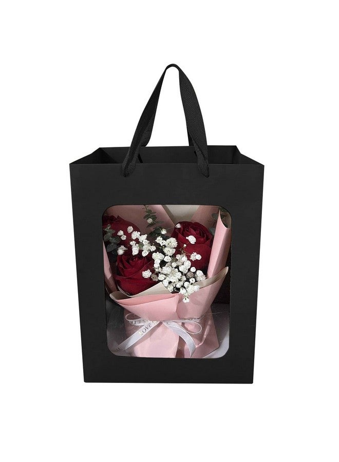 BallHull 12 Pcs Black Kraft Paper Gift Bags with Transparent Window, 9.84"x7.0"x5.12" Kraft Shopping Bags with Handles for Present, Festivals Party - Image 3