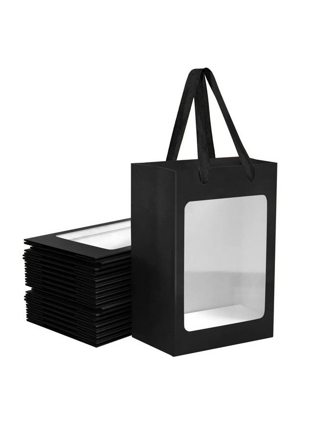 BallHull 12 Pcs Black Kraft Paper Gift Bags with Transparent Window, 9.84"x7.0"x5.12" Kraft Shopping Bags with Handles for Present, Festivals Party - Image 1