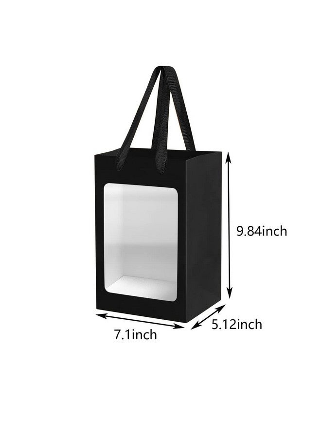 BallHull 12 Pcs Black Kraft Paper Gift Bags with Transparent Window, 9.84"x7.0"x5.12" Kraft Shopping Bags with Handles for Present, Festivals Party - Image 2