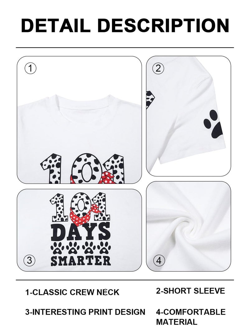 MAXIMGR Dalmatians Shirt 101 Days of School Shirts Teacher Shirts for Women Dog Dalmatian Costume Casual Motivational Tee New White - Image 5