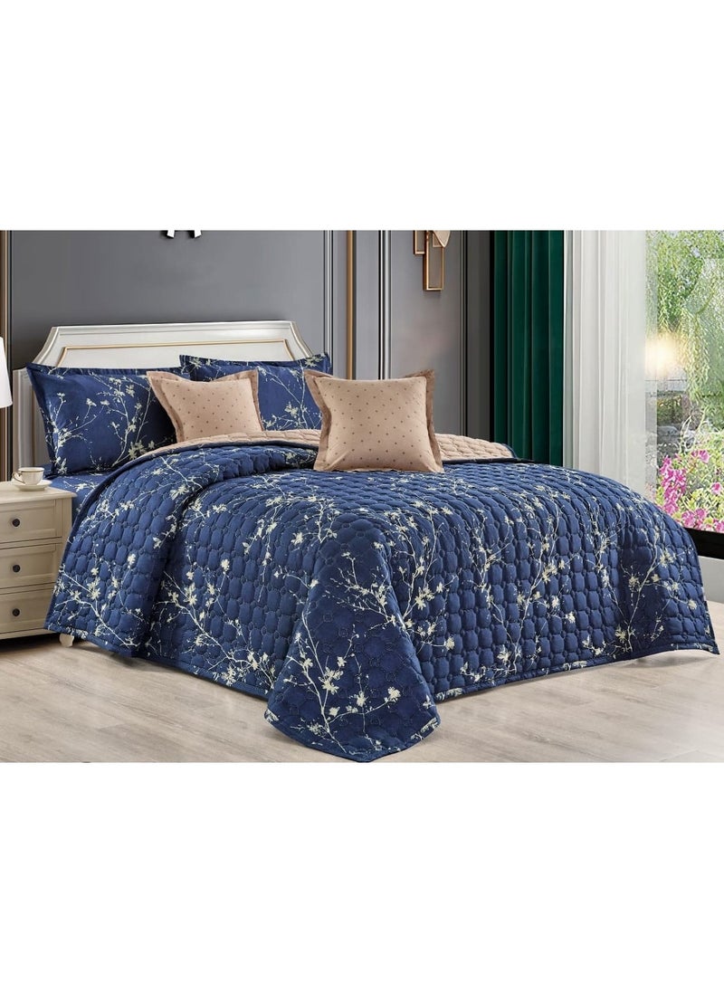 Moon Comforter Set For Two People 6 Piece Bedspread Polyester King Size 250x230Cm Blue/White  - Image 1