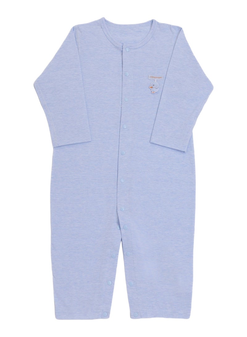 رومبر نمو للأطفال - بوديسوت بأكمام طويلة من مزيج القطن مزوّد بقلادة على شكل بطة، بإغلاق كبّاس أمامي، خفيف للغاية - مناسب للأطفال من عمر 3 إلى 24 شهرًا - Image 2