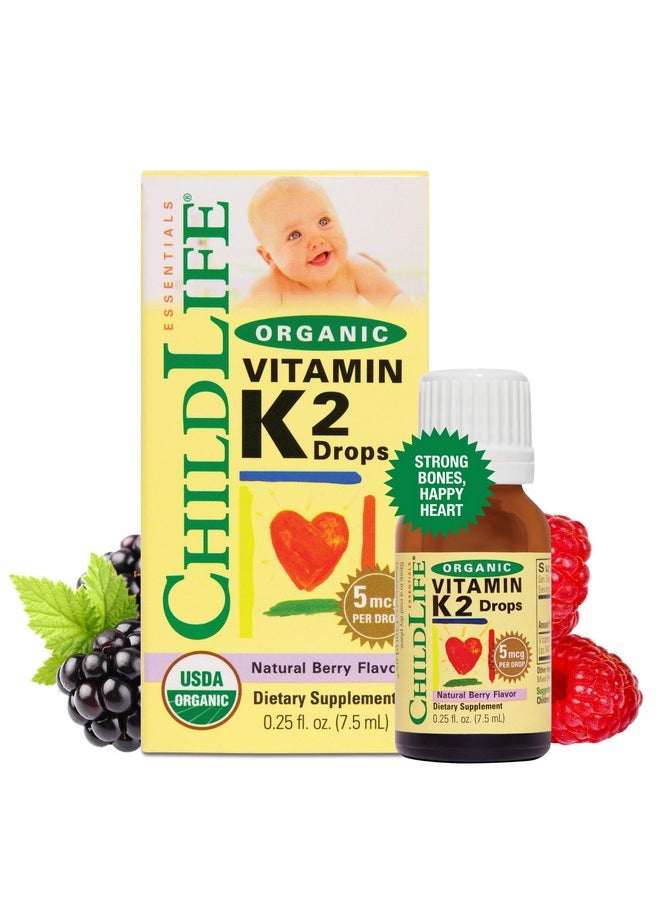 CHILDLIFE ESSENTIALS - CHILDLIFE Essentials Organic Vitamin K2 Drops - Infant Toddler Baby Vitamin K, K2 Supplement, Vitamin K2 MK7, Liquid K2, Vitamin K Drops - Natural Berry Flavor, 0.25 Fl Oz (Pack of 1) - Image 1