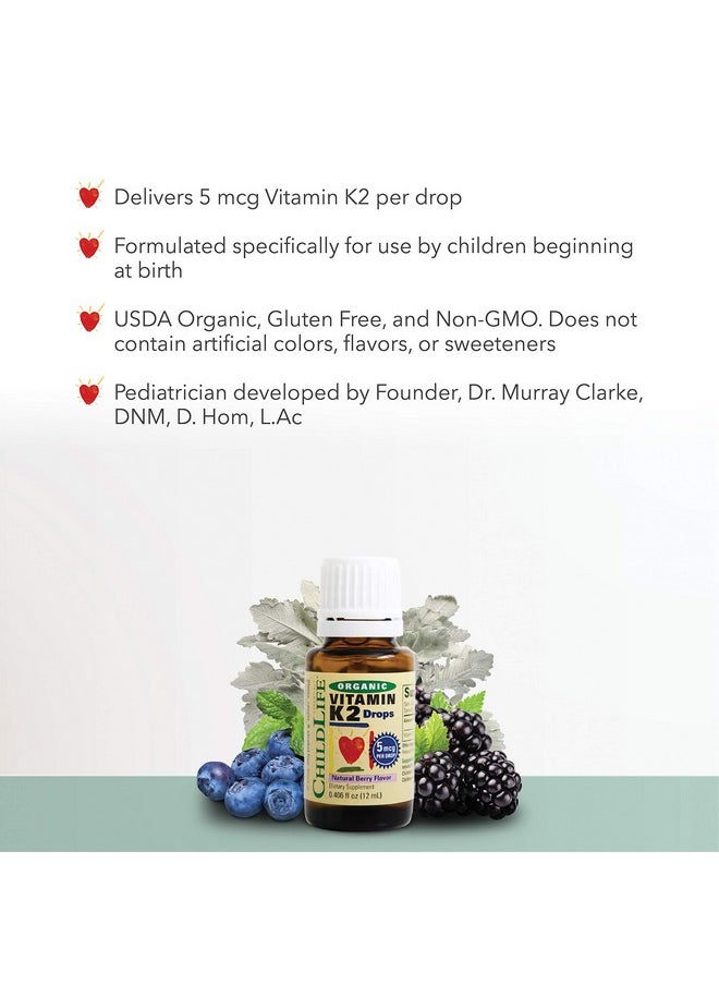 CHILDLIFE ESSENTIALS - CHILDLIFE Essentials Organic Vitamin K2 Drops - Infant Toddler Baby Vitamin K, K2 Supplement, Vitamin K2 MK7, Liquid K2, Vitamin K Drops - Natural Berry Flavor, 0.25 Fl Oz (Pack of 1) - Image 1