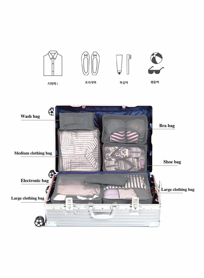 Y&D Packing Cubes for Travel 7 Set Luggage Organizers with Shoe Bag Clothes Electronics Cosmetics Made Wearable Waterproof Fabric Travel Accessories (Gray)  - Image 2
