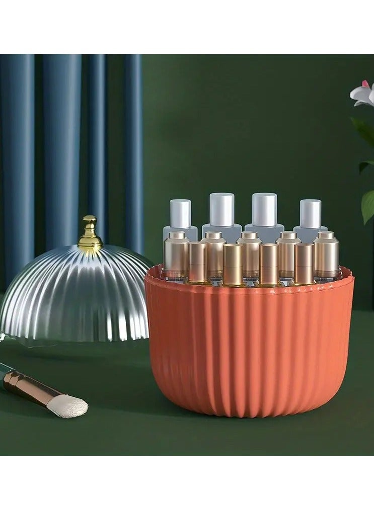 ORiTi Dustproof Cosmetic Organizer For Vanity-Holds Lipstick,Makeup Brusher, Perfume,and Skin Care Products - Transparent Lid Orange - Image 1