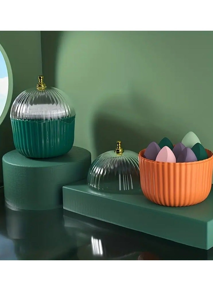 ORiTi Dustproof Cosmetic Organizer For Vanity-Holds Lipstick,Makeup Brusher, Perfume,and Skin Care Products - Transparent Lid Orange - Image 2