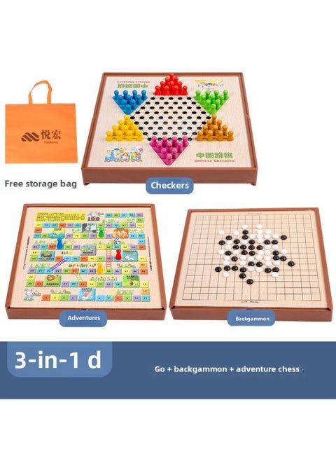 Multi-functional One Chessboard Flying Chess Checkers Backgammon Go Card Beasts Chess Children's Toys Foreign Trade-Color:Three-in-one [large Size] Checkers + Backgammon + Adventure Chess