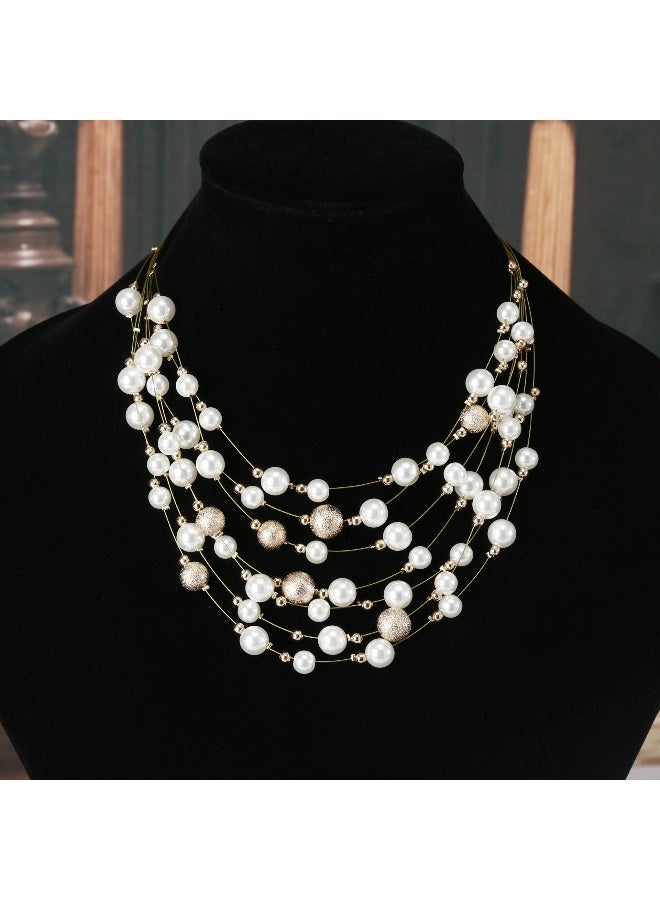 NIBEMINENT Fashionable European and American Brand Multi-Layer Chain Pearl Necklace